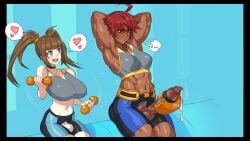 2futas athletic_futanari athletic_wear balls big_balls_small_penis big_breasts black_border black_panties breasts brown_eyes brown_hair cleavage clothed clothing cum cum_drip dark-skinned_futanari dickgirl dumbell erection foreskin functionally_nude futa_only futanari highres huge_breasts human kegel_exercise kegel_weight large_balls large_breasts lifting light-skinned_futanari light_skin long_penis mikoyan mostly_clothed multiple_futa multiple_girls muscular_futanari muscular_penis navel nipples open_clothes open_mouth oversized_balls pale_skin pants partially_clothed penis penis_out penis_size_difference penis_weight pointy_nipples ponytail presenting_penis proud_of_his_cock pubic_hair red_hair retracted_foreskin running_shorts short_hair short_penis sitting small_penis smile tagme testicles uncensored uncut underwear white_skin widescreen working_out workout workout_clothes