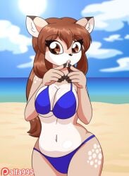 alfa995 animated anthro beach bikini bikini_bottom bikini_top brunette cute deer_girl doe_(alfa995) furry tagme