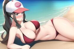 1girls ai_generated alluring beach big_breasts bikini cleavage hilda_(pokemon) nintendo ocean pokemon pokemon_(anime) zengai