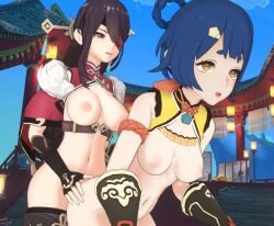 3d beidou_(genshin_impact) female futa_on_female futaflux futanari genshin_impact light-skinned_female light-skinned_futanari light_skin tagme xiangling_(genshin_impact)