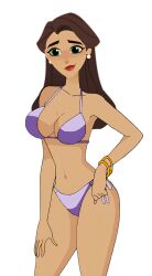 bikini breasts brown_hair busty disney disney_channel green_eyes model purple_bikini purple_bra purple_panties queen_arianna smile tangled tangled:_the_series woman