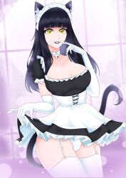 1futa 2022 animal_ears balls balls_in_panties bell_collar big_breasts black_hair breasts bulge cat_ears cat_tail catgirl choker clothed clothing curtsey flaccid fully_clothed futa_maid futa_only futanari humanoid jesscatg kemonomimi light-skinned_futanari light_skin long_hair maid maid_headdress maid_outfit maid_uniform moko_(jesscatg) penis purple_lipstick skirt solo standing stockings thighhighs white_stockings yellow_eyes