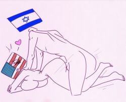 1boy 1girls ambiguous_penetration countryhumans countryhumans_girl flawsy from_behind fucked_from_behind heart israel_(countryhumans) looking_pleasured penetration simple_background tagme united_states_of_america_(countryhumans) vaginal_penetration white_background white_body