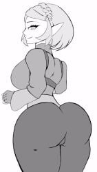 1girls 2023 animated ass big_breasts bouncing_ass bouncing_breasts cornellyc crown_braid elf_ears female hair_clip looking_back_at_viewer monochrome nintendo onomatopoeia princess_zelda self_upload short_hair sideboob tears_of_the_kingdom the_legend_of_zelda thick_ass thick_thighs twerking zelda_(tears_of_the_kingdom)