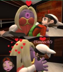 3d brendan_(pokemon) brendan_(pokemon_oras) exclamation_point game_freak heart hearts_around_head jynx kiss_mark kissing lbittes pokemon pokemon_(species) pokemon_oras pokephilia safe_for_work sfw spoken_exclamation_point spoken_heart