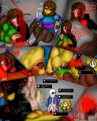 1girls 3boys big_ass big_breasts big_penis black_body blowjob chara dialog dialogue english_text female_chara_(undertale) flowey_the_flower forced_oral frisk gigantic_penis gigantic_testicles glitchtale glowing glowing_eyes huge_ass huge_breasts huge_cock huge_penis huge_testicles humiliation hyper_balls hyper_penis hyper_testicles karmatic karmatic_(artist) massive_penis massive_testicles oral penis rape red_eyes sans spanking testicles text text_box undertale undertale_(series) undertale_au undertale_fanfiction yellow_body yellow_skin