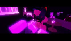 1boy 1girls 3d artist_request black_hair crown demon demon_girl female hair_ribbon horn male penis red_skin riding_penis roblox robloxian source_request tagme white_body