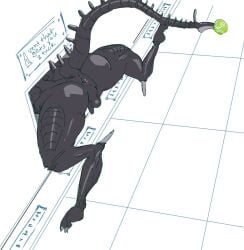 1boy alien alien_(franchise) anus ball genitals gromdrawing male male_only male_xenomorph penis rear_view small_penis solo stuck stuck_in_vent tennis_ball xenomorph