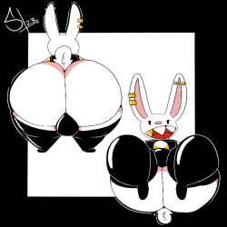 1boy 2023 anthro ass big_butt digital_media_(artwork) ear_piercing ear_ring femboy fur furry lagomorph leporid looking_at_viewer male mammal max_(sam_and_max) open_mouth piercing rabbit ring_piercing sam_and_max solo stankbank teeth thick_thighs white_body white_fur