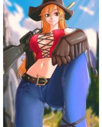 1girls cowboy_hat cowgirl_outfit female female_only jeans nami one_piece opalisart post-timeskip