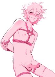 before_sex blush bondage curly_hair cute_face danganronpa danganronpa_2:_goodbye_despair hickey male_only malesub metal_hand metallic_body nagito_komaeda naked penis pretty_boy robotic_arm rope rope_bondage scar servant_(danganronpa) shibari skinny solo straight_hair sweat tied_up twink white_hair