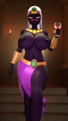 alien alien_girl athletic_female big_ass big_breasts big_butt black-skinned_female black_skin huge_ass huge_breasts huge_butt huge_thighs partially_clothed queen_tyr'ahnee rodler-h8 skirt solo solo_female tagme wine wine_glass