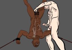 2boys abs african ballbusting bara big_penis bondage_gear cbt cuffs cum cum_on_body dark-skinned_male frat_boy fraternity greenzbamboo hazing human human_only light-skinned_male male/male male_focus male_only muscular_male naked numbers orgy restrained rope rope_bondage uncensored upside-down