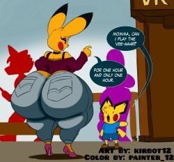 anthro ass ass_cleavage ass_focus big_ass bimbo bottom_heavy bubble_ass bubble_butt butt_crack colored dat_ass english_text eyeshadow female female_focus furry high_heels huge_ass huge_butt keep_(zedrmedic) kirbot12 male milf milfchu_(kirbot12) mouse nintendo painter_12 pichu pikachu pokémon_(species) pokemon pokemon_(species) text thick_thighs thighs