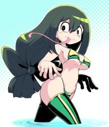 bikini metallic_bikini my_hero_academia nollety tongue_out tsuyu_asui