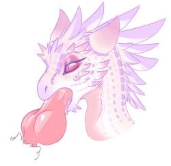 ambiguous_gender animal_genitalia animal_penis anthro argonian bethesda_softworks bodily_fluids canine_genitalia canine_penis erection fellatio frill_(anatomy) genitals horn knot looking_at_another male oral penile penis pink_body pink_frill pink_horn pink_scales red_eyes red_sclera saliva scales scalie sex simple_background solo_focus spiked_face spikeheila the_elder_scrolls tongue tongue_on_penis white_background