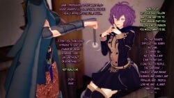 2girls 3d bernadetta_von_varley black_dress black_skirt breasts byleth_(fire_emblem) byleth_(fire_emblem)_(female) dialogue english_text female female_only femdom femsub fire_emblem fire_emblem:_three_houses garreg_mach_monastery_uniform hypnosis medium_hair mind_control more_at_source multiple_girls nintendo purple_hair skirt text v-kris