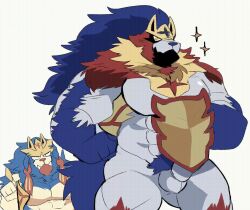 animated animated_gif anthro balls bara barazoku canid canine flowing_hair furry gif hyaku_(artist) male male_only muscles muscular nintendo penis pokemon pokemon_ss posing shield zacian zamazenta