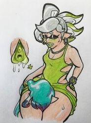 1boy 1girls barely_clothed blush bottom_heavy clothing cunnilingus dress fat_thighs female_focus femdom gentle_femdom inkling inkling_boy jewelry legs levi_(oh_gosh_levi) licking_pussy lipstick marie_(splatoon) oh_gosh_levi oral oral_sex pussy pussy_focus pussy_juice pussy_juice_drip splatoon squid_sisters submissive_male sweat thick_thighs thighs vagina vagina_focus