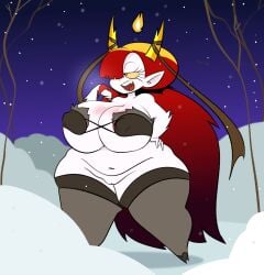 1girls big_breasts breasts cleavage eyebrows eyelashes female female_only hekapoo horns huge_breasts huge_thighs large_ass long_hair orange_eyes pixelzsinful pussy red_hair slightly_chubby solo solo_female solo_focus star_vs_the_forces_of_evil stockings thick_thighs thighhighs thighs thunder_thighs tied_hair white_skin wide_hips