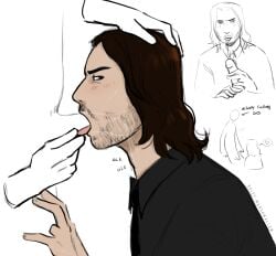 2023 beard colored_sketch cum_swallow daisy-marshmallow gay gay_blowjob hand_on_head handjob john_wick john_wick_(series) male missing_finger penis scowl tongue_out white_background x-ray yaoi