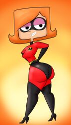 ass bedroom_eyes butlova cartoon_network debbie_turnbull debs_turnbull elastigirl_(cosplay) female female_only huge_ass huge_butt human human_female looking_back milf red_hair robot_boy robotboy smiling smooth_skin solo solo_female superhero_costume superheroine the_incredibles tight_clothing