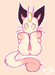 a_cat_is_fine_too anthro artist_name butt cute feline furry koban_(coin) looking_away meowth paws pokemon pokemon_(species) pussy shiny_meowth shiny_pokemon spread_legs tail toutdesuite whiskers