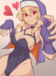 1futa big_breasts big_thighs blonde_hair breasts bridget bulge bulge_through_clothing choker fingerless_gloves futa_only futanari genderswap glistening_skin gloves guilty_gear guilty_gear_strive hexprinxess leotard long_hair oerba_yun_fang red_eyes rule_63 smile smiling solo solo_female solo_futa thighs vampire vampire_girl yellow_hair