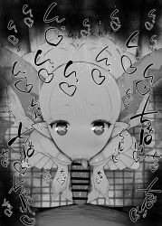 1boy 1girls bare_shoulders big_penis black_and_white blush censored detailed_background dress drooling eyelashes fate/grand_order fate_(series) fellatio female heart horn humanoid kurotama long_hair looking_at_viewer male male_pov oral oral_sex pointy_ears pov room saliva shiny_skin sketch small_breasts sound_effects squatting straight sweat text tiamat_(fate) tongue_out vein veiny_penis