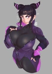 1girls ass big_breasts big_thighs black_hair breasts female female_only fully_clothed hexprinxess juri_han light-skinned_female light_skin purple_eyes skin_tight skintight smile smiling solo solo_female street_fighter street_fighter_6 street_fighter_v thighs