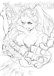 1girls ahe_gao alternate_breast_size big_breasts bottomless bra cyberpunk:_edgerunners feet female_masturbation fingering fingering_self gauntlets idlecil idlecum legs_apart legs_up line_art masturbating masturbation pussy rebecca_(edgerunners) saliva squirting sweat twintails