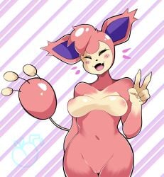 1girls 2d anthro areolae belly_button breasts closed_eyes completely_naked completely_nude completely_nude_female female female_focus female_only fur furry game_freak highres momochichi naked naked_female nintendo nipples nude nude_female open_mouth pink_fur pink_nipples pokémon_(species) pokemon pokemon_(species) pussy short_hair skitty smile smiling_at_viewer solo solo_female tagme tail thighs tinder_skitty vagina