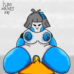 big_breasts bow clarity_(spark_the_electric_jester cyan_bow penis_in_pussy sex sitting_on_penis spark_(spark_the_electric_jester) spark_the_electric_jester thick_thighs thighhighs white_body yellow_body