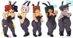 1futa 4girls big_breasts bisexual_(female) black_hair blue_eyes breasts brown_hair bunny_ears bunny_tail bunnysuit clothed clothing dark-skinned_futanari dark_skin drawing drawn ellie_walls_(odysseyellie) erect_nipples erect_penis female flower_in_hair fully_clothed futanari gray_hair horny_female horny_futa huge_ass human human_female humanoid jenny_belle_(slipperyt) kiryy_(ovaa_novaa) light-skinned_female light_skin lineup looking_at_viewer looking_back minecraft mori_rose_(morirosemc) multicolored_hair outside ovaa_novaa pink_eyes pink_hair playboy_bunny_costume red_eyes skull_hair_ornament smile spiked_hairband tagme thick_thighs wide_hips zoey_(zoeyistoosmall)