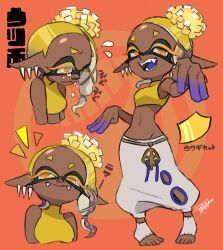 big_breasts breasts crying dark-skinned_female dark_skin fangs female frye_(splatoon) inkling japanese_text multiple_poses nintendo not_porn posing smiling splatoon splatoon_(series) splatoon_3 squid_girl symbol-shaped_pupils yellow_eyes yellow_hair zeicomi100yen