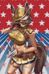 1girls 2023 2d 2d_(artwork) abs amber_eyes athletic_female belt belt_buckle big_breasts big_thighs bowtie breast_pocket breasts brown_fur brown_hair busyt cowboy_hat cowgirl female female_focus female_only fit_female gloves gun hat hi_res highres horse_ears horse_tail hourglass_figure indie_virtual_youtuber large_breasts large_thighs leather_gloves light-skinned_female light_skin nipple_bulge niur pouch pouches short_hair solo solo_female solo_focus sunglasses sunglasses_removed tail thick_thighs thigh_strap thighs umari_tomoe virtual_youtuber voluptuous vtuber