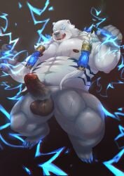 absurd_res bear belly big_(disambiguation) big_penis black body genitals hanapanda hi_res humanoid_genitalia humanoid_penis league_of_legends mammal muscular penis polar_bear riot_games ursine volibear