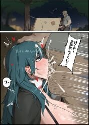 1boy 1girls :>= balls blowjob blue_eyes blue_hair breasts byleth_(fire_emblem) byleth_(fire_emblem)_(female) covered_in_cum cum cum_in_mouth cum_in_throat deepthroat erect_penis fat_male female fire_emblem fire_emblem:_three_houses hairy_balls heart heart-shaped_pupils homeless huge_balls huge_breasts huge_cock japanese_text kunaboto light-skinned_female light-skinned_male light_skin long_hair male motion_blur nintendo old_male older_male oral outdoors penis pubic_hair speech_bubble stray_pubic_hair translation_request ugly_bastard uncensored venus_body younger_female