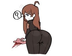 ass bent_over blood brown_hair embarrassed hod_(lobotomy_corporation) lobotomy_corporation looking_at_viewer project_moon unknown_artist