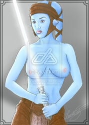 1girls aayla_secura blue_skin female female_only hitechartist jedi solo star_wars text twi'lek watermark