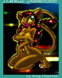 alien anthro anthro_only bro-harl caitian_(species) cat_ears colored covering covering_breasts feline female humanoid king-cheetah large_breasts long_hair navel orange_fur shiboline_m'ress shon_howell star_trek star_trek_the_animated_series tail text yellow_sclera