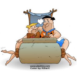 2girls alex_hiro barney_rubble betty_rubble blowjob bottomless fellatio female fred_flintstone hanna-barbera human humanoid husband_and_wife implied_fellatio implied_oral killerx male straight swingers the_flintstones wilma_flintstone