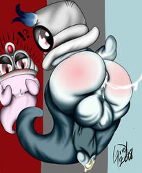 !? 2018 ass balls big_butt blue_hair cappy_(mario) cum cum_in_ass digital_media_(artwork) erection ghost greey hi_res male_focus mario_(series) nintendo no_humans penis pussy red_eyes super_mario_odyssey tiara_(mario) video_games