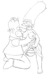 breasts clothes cordless female hair homer_simpson human long_hair male marge_simpson monochrome nipples sitting straight tagme the_simpsons vulva