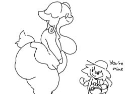 ass audino big_breasts breasts chubby female hat huge_ass human larger_female male nintendo nocimon pokémon_(species) pokeball pokemon size_difference smaller_male text thick_thighs video_games