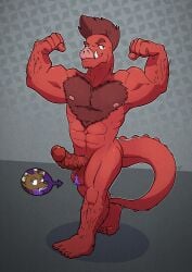 absorption_vore absurd_res alligator alligatorid anthro argon_vile arm_hair ball_tuft body_hair chest_hair crocodilian deer flexing flexing_bicep flexing_both_biceps genitals hi_res hybrid kurz leg_hair male mammal mohawk muscular muscular_anthro muscular_arms muscular_male nipples nude penis pubes reptile scalie solo solo_focus suid suina sus_(pig) travis_(disambiguation) tuft tusks vore wild_boar