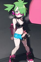 1futa ai_generated arms_behind_back asymmetrical_hair bare_midriff belly_button black_tank_top boner choker cleavage clothed cock collar cute cute_face dick erect_penis erection exposed_penis fishnets futa_focus futa_only futanari glans glasses goth goth_girl green_eyes green_hair hair_over_one_eye hairtie headphones looking_at_penis medium_breasts mostly_clothed navel penis penis_out penis_through_fly pink_glasses punk purple_shoes shoes short_hair short_shorts shy side_ponytail solo_focus solo_futa standing steamy_penis tank_top teenager testicle_bulge testicles unwanted_erection worried