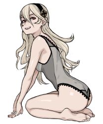 1girls ass big_ass breasts corrin_(fire_emblem) corrin_(fire_emblem)_(female) female female_only fire_emblem fire_emblem_fates grey_hair hair_between_eyes hairband long_hair nail_polish nintendo open_mouth pointy_ears red_eyes red_nails small_breasts smile solo wabaki