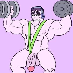 balls barbell brawl_stars frank_(brawl_stars) headphones male male_only mankini muscular muscular_male penis purple_skin teosaurio3000