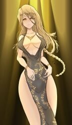 big_breasts blonde_hair cleavage elden_ring female female_only fromsoftware high_slit_dress light-skinned_female light_skin milf queen_marika_the_eternal randmart thick_thighs